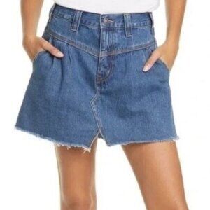 We The Free Sidecar Blue Denim Raw Hem Y2K Retro Western Miniskirt Size 24